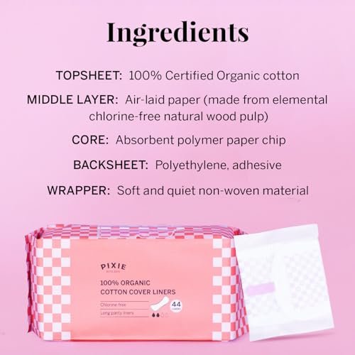 Pixie Organic Cotton Panty Liners for Women - Long Wrapped Pantiliners - Light Absorbency & Ultra-Thin - Leak-Proof, Hypoallergenic & Unscented for Feminine Care - Compostable - 44 Count - görsel 13
