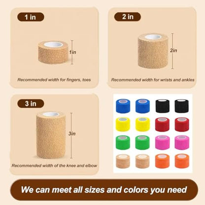 Clooflar 16 Pack Self Adhesive Bandage Wrap, 2" X 5 Yards Multi-Colored Elastic Cohesive Bandage Wrap for Sports, Wrist, Ankle and Vet Wrap, Grip Tape