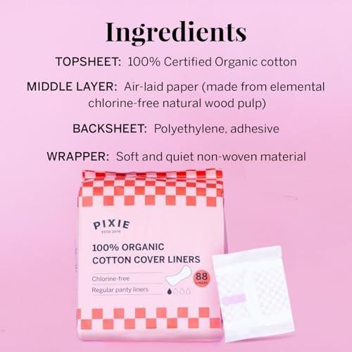 Pixie Organic Cotton Panty Liners for Women - Regular Wrapped Pantiliners - Light Absorbency & Ultra-Thin - Leak-Proof, Hypoallergenic & Unscented for Feminine Care - Compostable - 88 Count - görsel 16