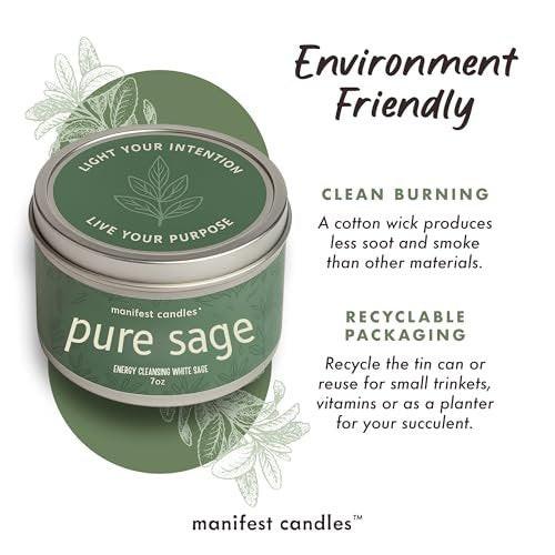 Manifest Candles White Sage Candle for Cleansing Negative Energy, 45 Hour Burn, Pure Sage Smudge Candle, Positive Energy Meditation Candle, Aromatherapy Candle, Spiritual Gifts, Healing Sage - görsel 4