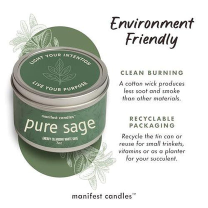 Manifest Candles White Sage Candle for Cleansing Negative Energy, 45 Hour Burn, Pure Sage Smudge Candle, Positive Energy Meditation Candle, Aromatherapy Candle, Spiritual Gifts, Healing Sage