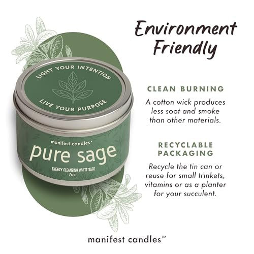 Manifest Candles White Sage Candle for Cleansing Negative Energy, 45 Hour Burn, Pure Sage Smudge Candle, Positive Energy Meditation Candle, Aromatherapy Candle, Spiritual Gifts, Healing Sage - görsel 9