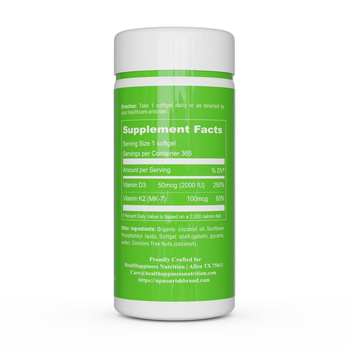 UpNourish Liposomal Vitamin D3 K2 2000 IU with K2 MK-7 100 mcg - 365 Vitamin D3 k2 (Vitamina D3 con K2) Mini Softgels with Organic Coconut Oil - Easy to Swallow K2 D3 Vitamin Supplement - görsel 11