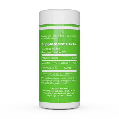 UpNourish Liposomal Vitamin D3 K2 2000 IU with K2 MK-7 100 mcg - 365 Vitamin D3 k2 (Vitamina D3 con K2) Mini Softgels with Organic Coconut Oil - Easy to Swallow K2 D3 Vitamin Supplement