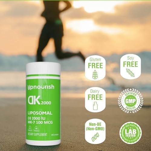 UpNourish Liposomal Vitamin D3 K2 2000 IU with K2 MK-7 100 mcg - 365 Vitamin D3 k2 (Vitamina D3 con K2) Mini Softgels with Organic Coconut Oil - Easy to Swallow K2 D3 Vitamin Supplement - görsel 10