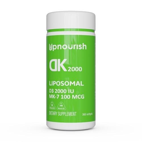 UpNourish Liposomal Vitamin D3 K2 2000 IU with K2 MK-7 100 mcg - 365 Vitamin D3 k2 (Vitamina D3 con K2) Mini Softgels with Organic Coconut Oil - Easy to Swallow K2 D3 Vitamin Supplement - görsel 2
