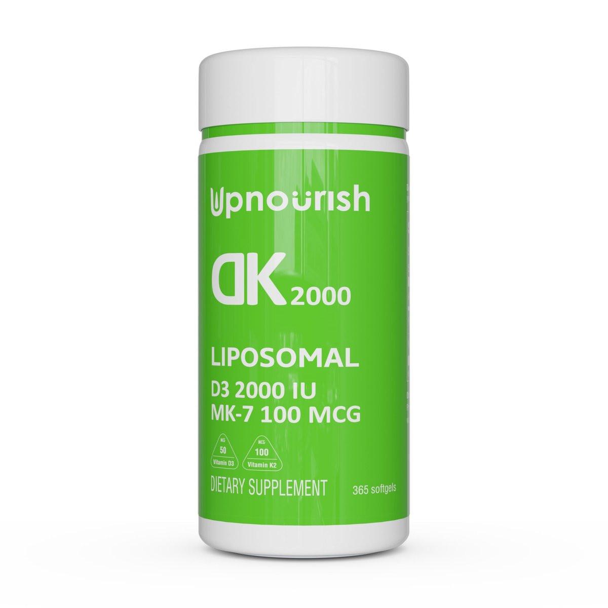 UpNourish Liposomal Vitamin D3 K2 2000 IU with K2 MK-7 100 mcg - 365 Vitamin D3 k2 (Vitamina D3 con K2) Mini Softgels with Organic Coconut Oil - Easy to Swallow K2 D3 Vitamin Supplement - görsel 1