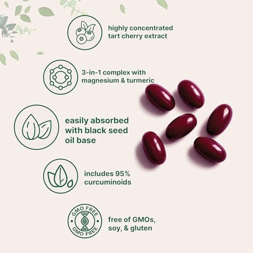 Tart Cherry+ with Magnesium Glycinate & 95% Turmeric Curcumin, 300 Softgels | Highly Bioavailable with Black Seed Oil Carrier | Extra Strength Tart Cherry Extract | Natural Herbal & Mineral Complex - görsel 2