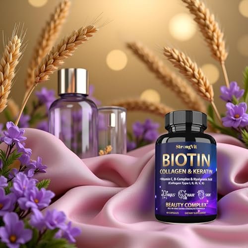StrongVit Biotin with Hyaluronic Acid, Keratin and Collagen Supplements - 10000mcg for Hair Growth Women and Men - Hair Skin and Nails Vitamins - 120 Capsules - görsel 6