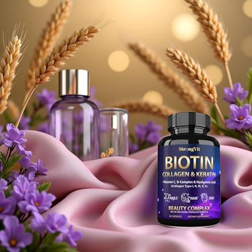 StrongVit Biotin with Hyaluronic Acid, Keratin and Collagen Supplements - 10000mcg for Hair Growth Women and Men - Hair Skin and Nails Vitamins - 60 Capsules - görsel 6