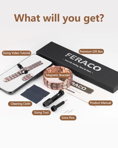 Feraco Copper Bracelet for Men, 3X Strength Magnetic Therapy Cooper Bracelet with Powerful 3800 Gauss Magnets, Copper Jewelry with Tyre-Carved Pattern - görsel 11