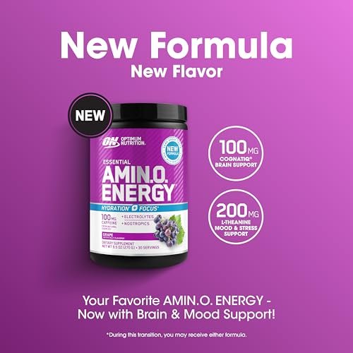 Optimum Nutrition Amino Energy Powder Plus Focus, with BCAA, Electrolytes, and Caffeine, Grape, 30 Servings - görsel 13
