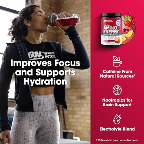 Optimum Nutrition Amino Energy Powder Plus Focus, with BCAA, Electrolytes, and Caffeine, Fruit Punch, 30 Servings (Packaging May Vary) - görsel 9