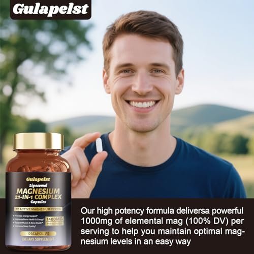 21 in 1 Liposomal 1400mg Magnesium Complex (Citrate, Glycinate, Malate etc) Capsule - 12 Active Types Magnesium with Vitamin D3, B6, B12, C, Ashwagandha & CoQ10 for Women & Men - Support Bone & Muscle - görsel 4