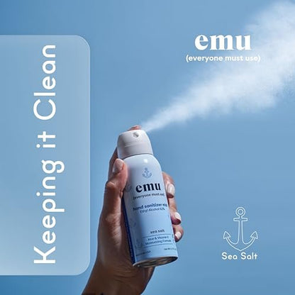 EMU (EVERYONE MUST USE) Hand Sanitizer Pocket Spray, Travel Size 2.2oz - Hydrating, 24-Hour Disinfectant, Made in USA (Pack of 3, Sea Salt)