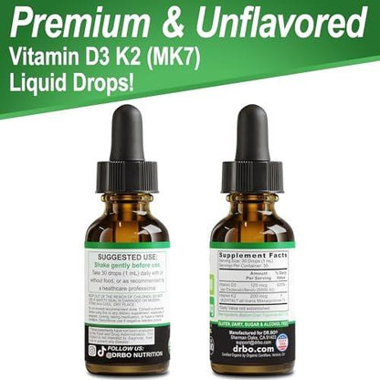 Vitamin D3 K2 Liquid Drops - Organic D3K2 Vitamin D3 K2 Drops Liquid Supplement MCT Oil for Adults & Kids, Calcium Absorption Strong Bones - Vit D and K 5000 IU Supplements, Vitamins D + K MK7 1 Fl Oz