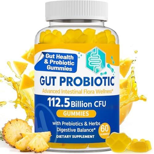 Gut Health & Probiotic Gummies, 112.5 Billion CFU, Sugar Free - 8 Strains + Prebiotics + Herbs - for Digestive, Immune, Diarrhea & Bloating - Gut Health for Women & Men, 60 Counts Probiotics Gummies - görsel 1