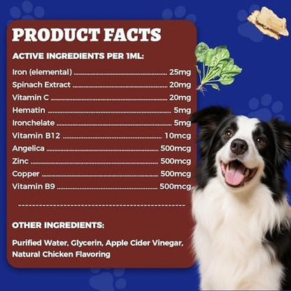 4oz Liquid Iron Supplement for Cats & Dogs - Vitamin B12 & C - Cat Anemia Supplements, Hemoglobin Support, Lethargy, Pregnant Cat & Dog Essentials, Kitten & Puppy Supplements - Large Volume