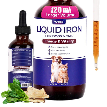 4oz Liquid Iron Supplement for Cats & Dogs - Vitamin B12 & C - Cat Anemia Supplements, Hemoglobin Support, Lethargy, Pregnant Cat & Dog Essentials, Kitten & Puppy Supplements - Large Volume