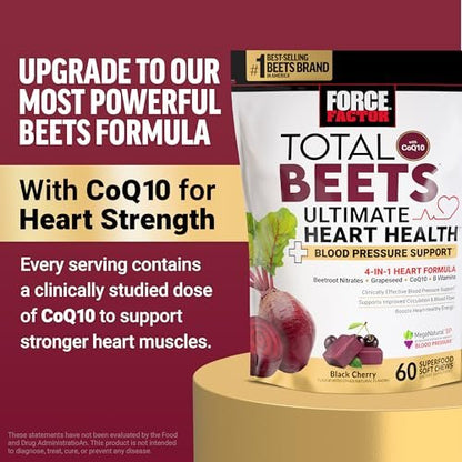 Force Factor Total Beets Gummies, Blood Pressure Support, Liposomal Beet Powder for Superior Absorption, Grape Seed for Nitric Oxide, Circulation & Heart Health, Sugar Free, Mixed Berry, 60 Gummies