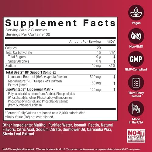Force Factor Total Beets Gummies, Blood Pressure Support, Liposomal Beet Powder for Superior Absorption, Grape Seed for Nitric Oxide, Circulation & Heart Health, Sugar Free, Mixed Berry, 60 Gummies - görsel 14