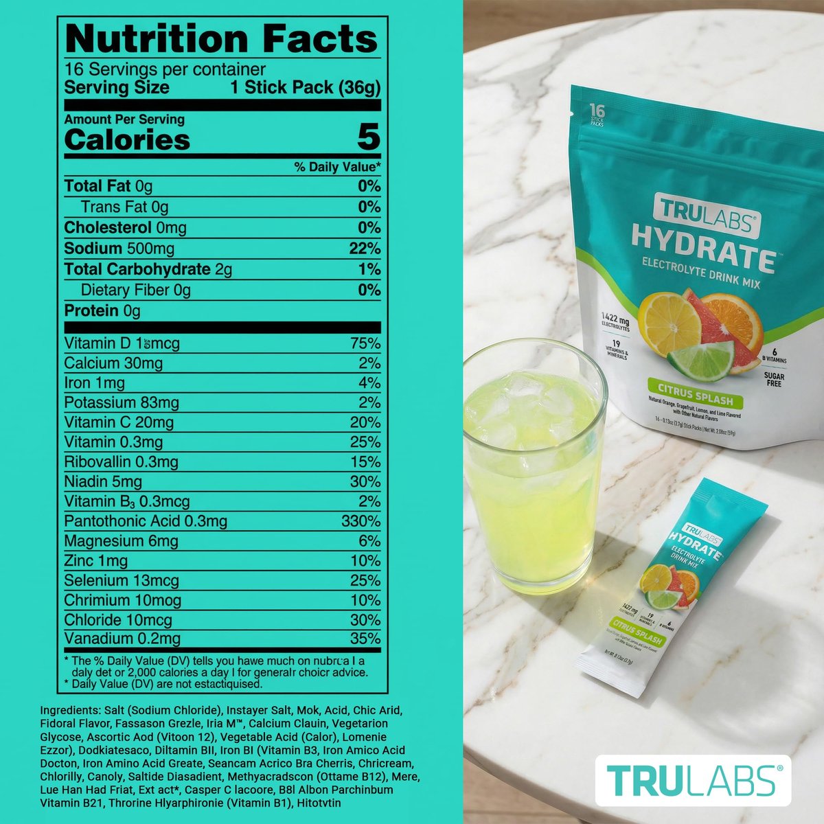 TRULABS Hydrate Electrolyte Drink Mix – – Convenient On-the-Go Packets: Each box contains 16 single-serve stick – Image 4