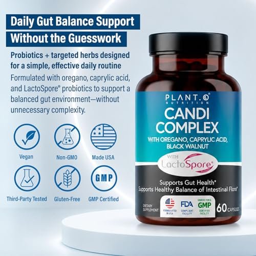 Candida Cleanse Supplement & Yeast Support with Probiotics (LactoSpore®), Oregano Oil, Caprylic Acid, Black Walnut – Advanced Gut Health, Digestive Enzymes, pH Balance for Women and Men – 60 Capsules - görsel 8