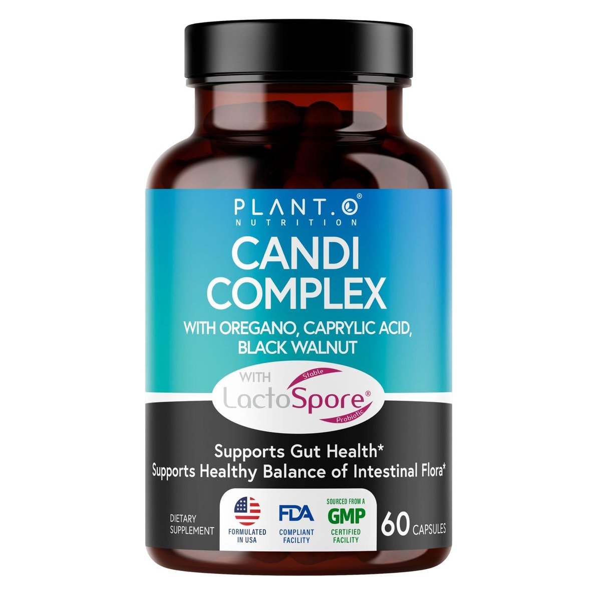 Candida Cleanse Supplement & Yeast Support with Probiotics (LactoSpore®), Oregano Oil, Caprylic Acid, Black Walnut – Advanced Gut Health, Digestive Enzymes, pH Balance for Women and Men – 60 Capsules - görsel 1