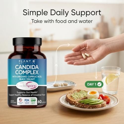 Candida Cleanse Supplement & Yeast Support with Probiotics (LactoSpore®), Oregano Oil, Caprylic Acid, Black Walnut – Advanced Gut Health, Digestive Enzymes, pH Balance for Women and Men – 60 Capsules - görsel 16