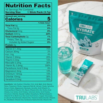 TRULABS Hydrate Electrolyte Drink Mix – – Sugar-Free & Naturally Sweetened: Sweetened with monk fruit extract—zero – Image 3