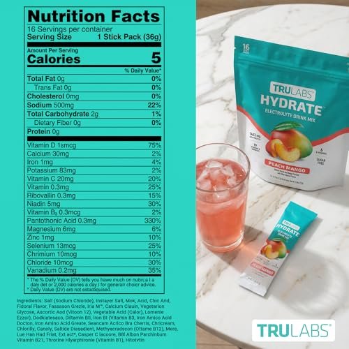 TRULABS Hydrate Electrolyte Drink Mix – – Sugar-Free & Naturally Sweetened: Zero sugar and sweetened with monk – Image 3