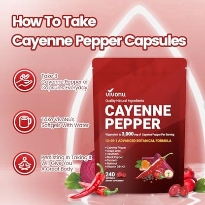 VivoNu Cayenne Pepper Softgels Supplement, – Count: 240 softgels per pack – Image 9