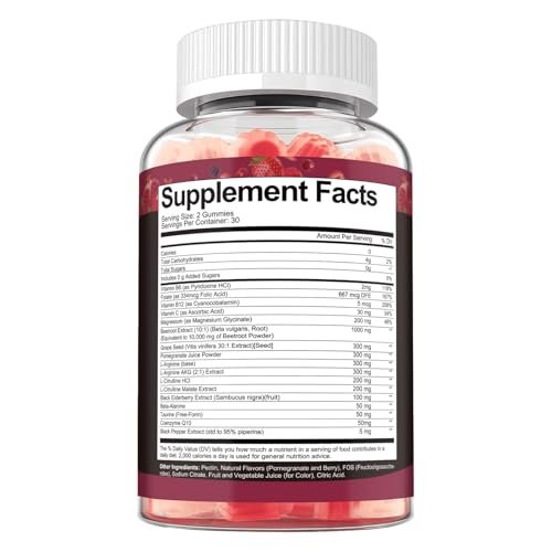 Totaria Beet Root Gummies - Beetroot Supplement with Grape Seed, Pomegranate, Vitamin C, B12 & B3 - Nitric Oxide Gummies for Heart, Blood Pressure & Cardiovascular Support Vegan, Non-GMO, Sugar Free - görsel 15