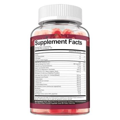 Totaria Beet Root Gummies - Beetroot Supplement with Grape Seed, Pomegranate, Vitamin C, B12 & B3 - Nitric Oxide Gummies for Heart, Blood Pressure & Cardiovascular Support Vegan, Non-GMO, Sugar Free