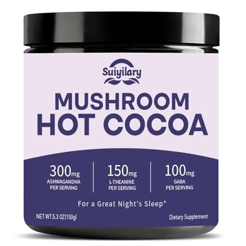 Suiyilary 10 Mushroom Hot Cocoa for Calm, Sugar Free Keto Cocoa Powder, Relax Nighttime Drink, 100mg Magnesium Glycinate, 100mg GABA, 150mg L-Theanine, 15 Servings - görsel 2