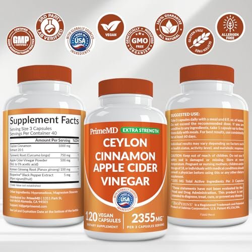 5-in-1 Ceylon Cinnamon Powder Extra Strength – Organic Ceylon Cinnamon Capsules with Turmeric, Apple Cider Vinegar, Korean Ginseng & BioPerine for Metabolism & Energy Support Pills (120 Ct, 1 Pack) - görsel 1