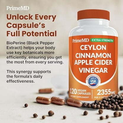 5-in-1 Ceylon Cinnamon Powder Extra Strength – Organic Ceylon Cinnamon Capsules with Turmeric, Apple Cider Vinegar, Korean Ginseng & BioPerine for Metabolism & Energy Support Pills (120 Ct, 1 Pack)