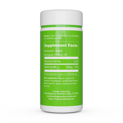 UpNourish Liposomal Vitamin K2 MK7 180 mcg - 180 K2 Vitamin Supplement Softgels for Women and Men - VIT K2 MK-7 with High Absorption