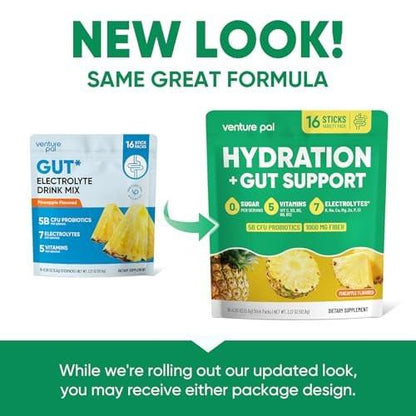 Venture Pal 2-in-1 Hydration Packets + Gut Health Electrolytes Powder - 7 Electrolytes & 5 Vitamins, Probiotics - Sugar Free Liquid Daily IV Drink Mix for Dehydration Relief | Non-GMO | 16 Sticks