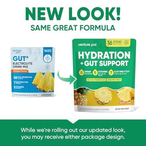 Venture Pal 2-in-1 Hydration Packets + Gut Health Electrolytes Powder - 7 Electrolytes & 5 Vitamins, Probiotics - Sugar Free Liquid Daily IV Drink Mix for Dehydration Relief | Non-GMO | 16 Sticks - görsel 8