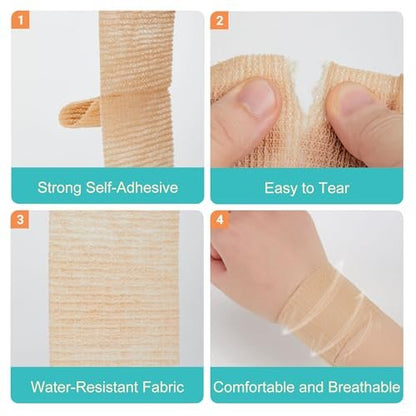 Lataala 6 Pack, 1” x 5 Yards Self Adhesive Bandage Wraps for Sports, Cohesive Bandages, Athletic Tape for Wrist, Ankle, Hand, Leg, Skin Color, Vet Wrap