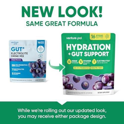 Venture Pal 2-in-1 Hydration Packets + Gut Health Electrolytes Powder - 7 Electrolytes & 5 Vitamins, Probiotics - Sugar Free Liquid Daily IV Drink Mix for Dehydration Relief | Non-GMO | 16 Sticks