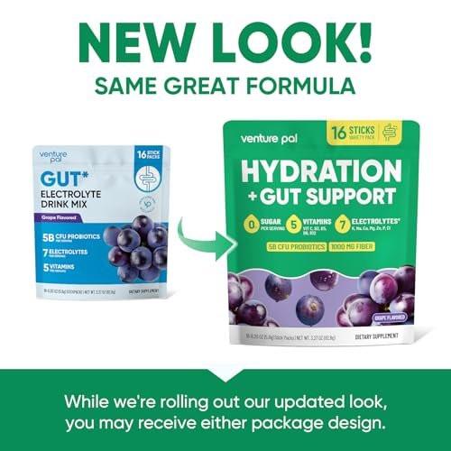 Venture Pal 2-in-1 Hydration Packets + Gut Health Electrolytes Powder - 7 Electrolytes & 5 Vitamins, Probiotics - Sugar Free Liquid Daily IV Drink Mix for Dehydration Relief | Non-GMO | 16 Sticks - görsel 12