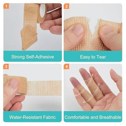 Lataala 6 Pack, 1” x 5 Yards Self Adhesive Bandage Wraps for Sports, Cohesive Bandages, Athletic Tape for Wrist, Ankle, Hand, Leg, Skin Color, Vet Wrap