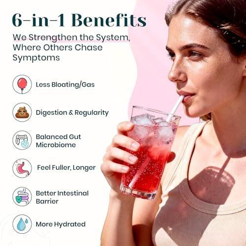 6-in-1 Daily Prebiotic Fiber Powder for Gut & Digestive Health, GLP-1 Friendly, Sugar Free Fiber Supplement Powder with Probiotics, Collagen Peptides & Electrolytes - For Women & Men - 7.8 OZ - görsel 8