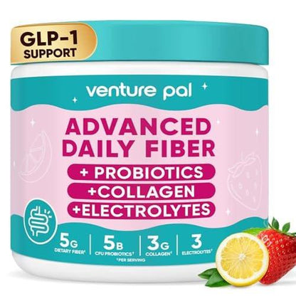 6-in-1 Daily Prebiotic Fiber Powder for Gut & Digestive Health, GLP-1 Friendly, Sugar Free Fiber Supplement Powder with Probiotics, Collagen Peptides & Electrolytes - For Women & Men - 7.8 OZ