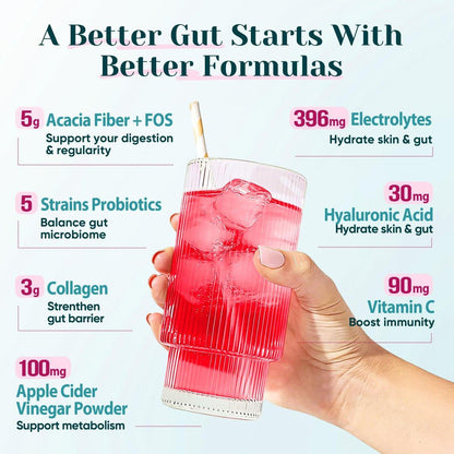 6-in-1 Daily Prebiotic Fiber Powder for Gut & Digestive Health, GLP-1 Friendly, Sugar Free Fiber Supplement Powder with Probiotics, Collagen Peptides & Electrolytes - For Women & Men - 7.8 OZ