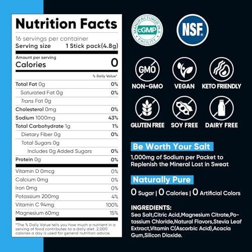 Venture Pal High Sodium Sugar Free Electrolytes Powder Packet, Zero Calories Hydration Packets with Vitamin, Sodium, Potassium & Magnesium, Electrolyte Drink Mix, Vegan, Keto Friendly, 30 Count - görsel 15