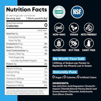 Venture Pal High Sodium Sugar Free Electrolytes Powder Packet, Zero Calories Hydration Packets with Vitamin, Sodium, Potassium & Magnesium, Electrolyte Drink Mix, Vegan, Keto Friendly, 30 Count