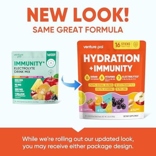 Venture Pal 2-in-1 Hydration + Immune Electrolytes Powder Packets with 7 Electrolytes & 6 Vitamins, Elderberry, Turmeric, Echinacea | Liquid Daily IV Drink Mix | Sugar Free | Keto Friendly, 16 Sticks - görsel 3